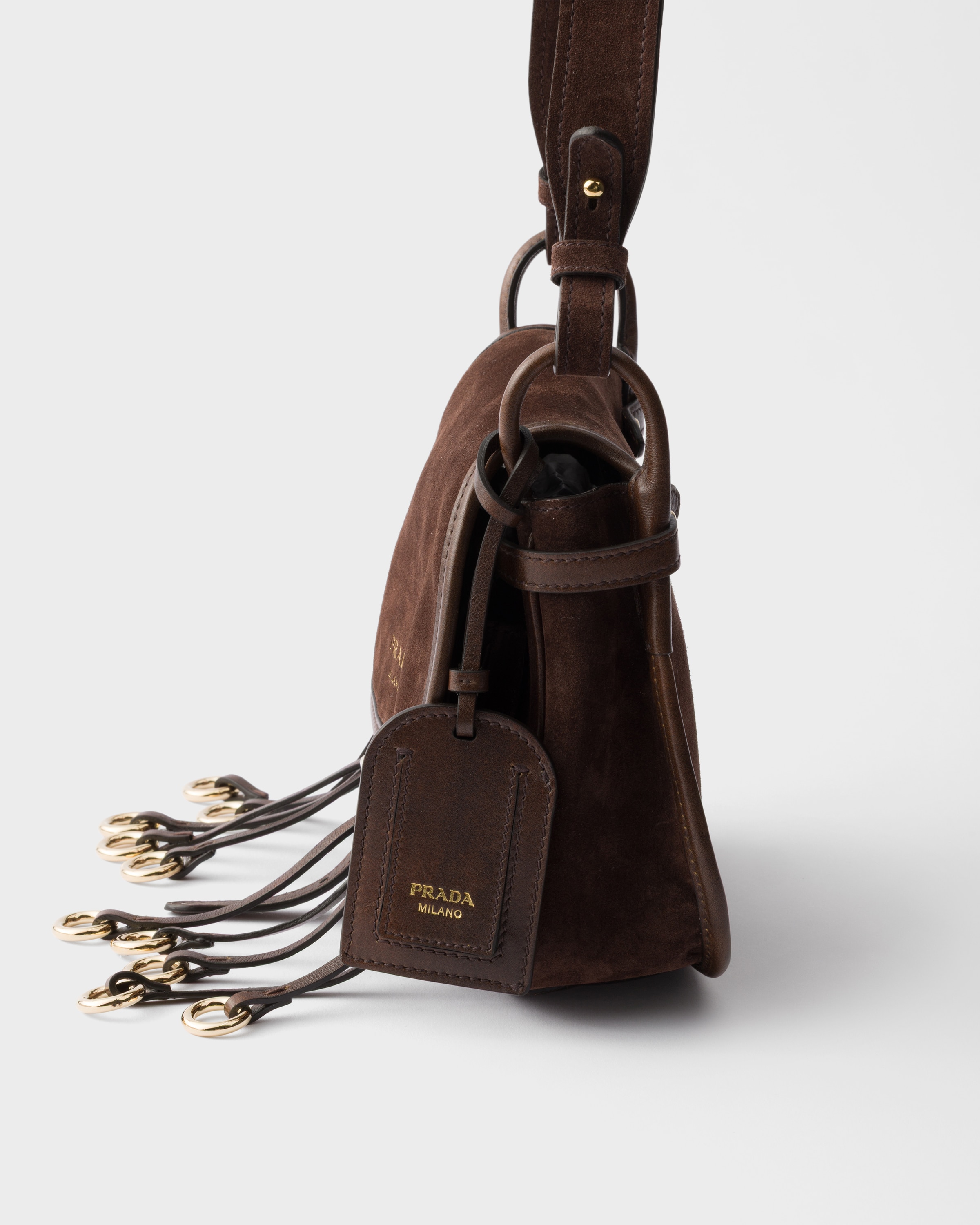 Dark Brown Prada Corsaire Suede Mini Shoulder Bag | PRADA - United