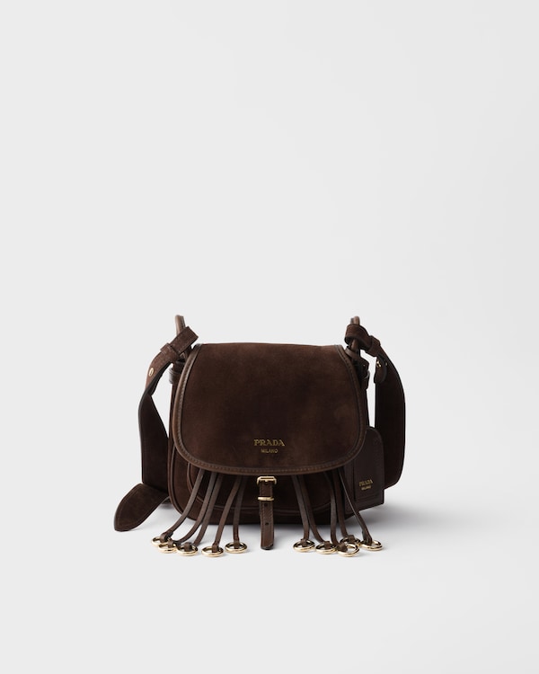 Mini sac porté épaule Prada Corsaire en veau velours - Marron Foncé Mini sac porté épaule Prada Corsaire en veau velours - Marron Foncé