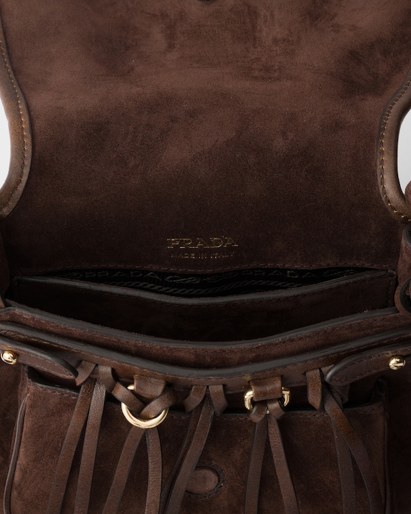 Mini sac porté épaule Prada Corsaire en veau velours - Marron Foncé Mini sac porté épaule Prada Corsaire en veau velours - Marron Foncé