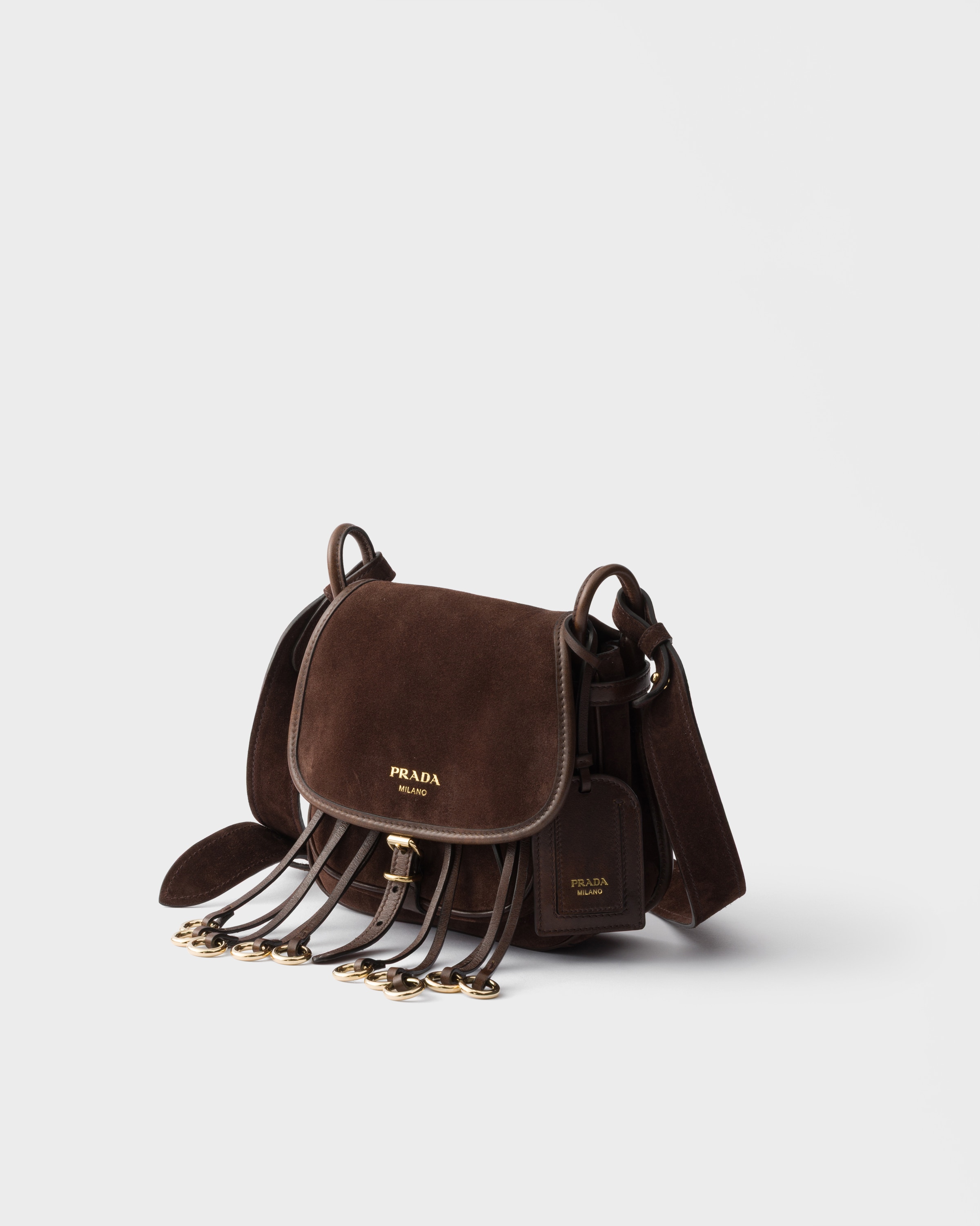 PRADA 木目調ハンガー ダークブラウン Dark Brown Prada Corsaire Suede Mini Shoulder Bag | PRADA - United