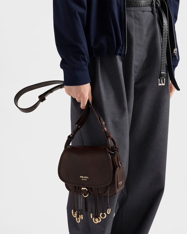 Bolsa mini de ombro Prada Corsaire em couro envelhecido - Marrom Cacau Bolsa mini de ombro Prada Corsaire em couro envelhecido - Marrom Cacau