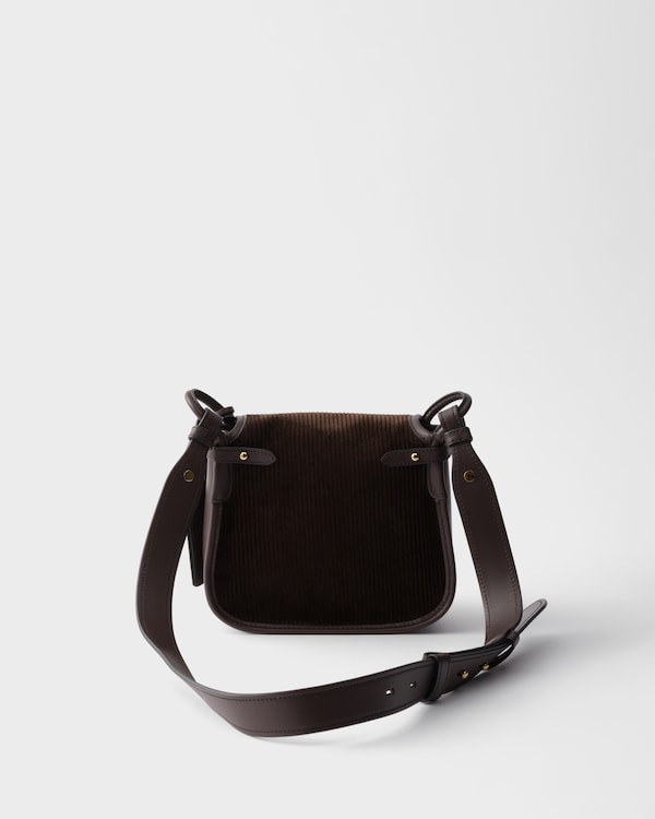 Mini sac porté épaule Prada Corsaire en velours côtelé et cuir - Ebène Mini sac porté épaule Prada Corsaire en velours côtelé et cuir - Ebène