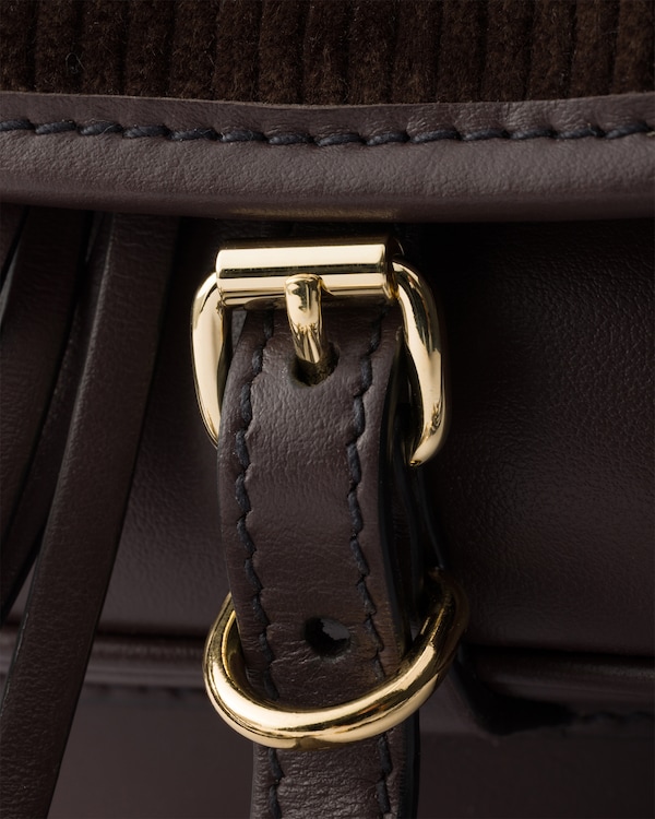Mini sac porté épaule Prada Corsaire en velours côtelé et cuir - Ebène Mini sac porté épaule Prada Corsaire en velours côtelé et cuir - Ebène