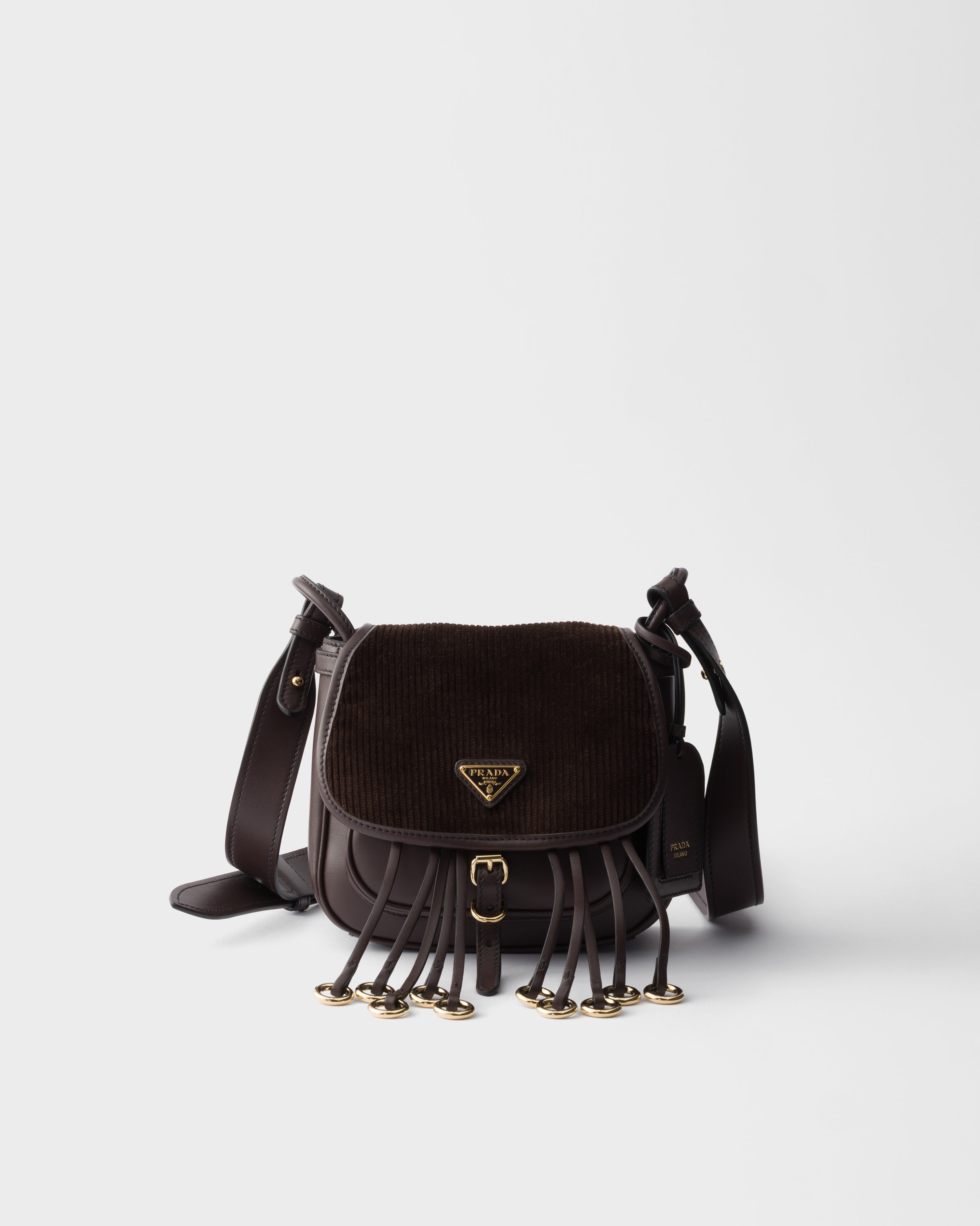 Ebony Prada Corsaire Corduroy And Leather Mini Shoulder Bag