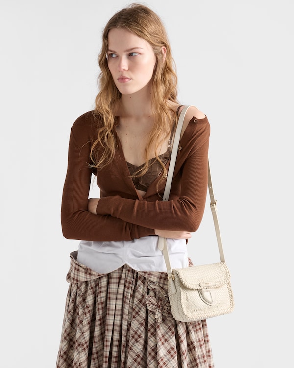 Woven leather mini shoulder bag - White Woven leather mini shoulder bag - White
