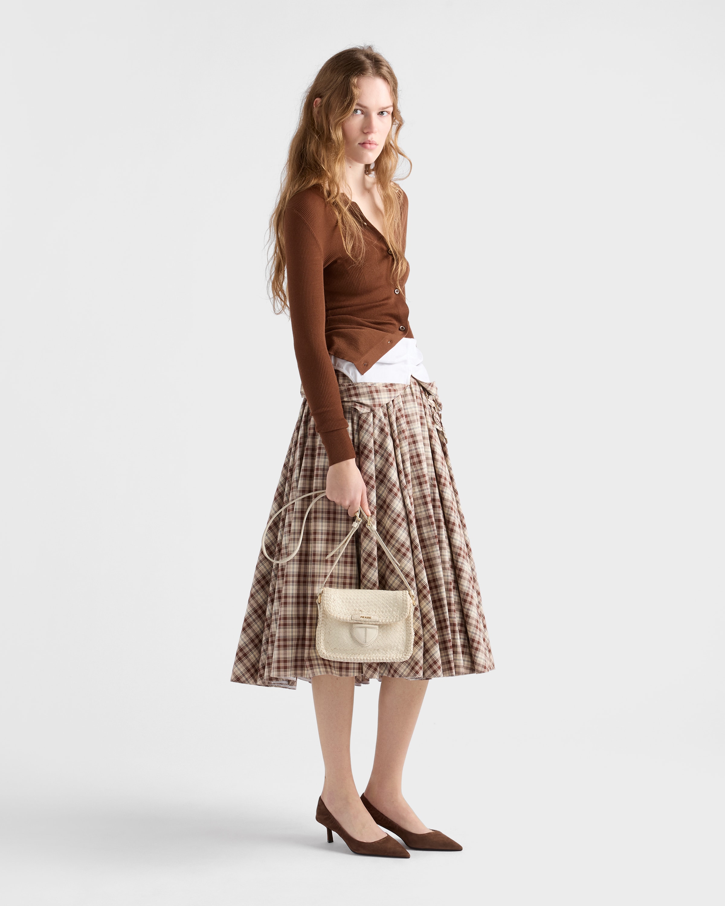White Woven Leather Mini Shoulder Bag | PRADA