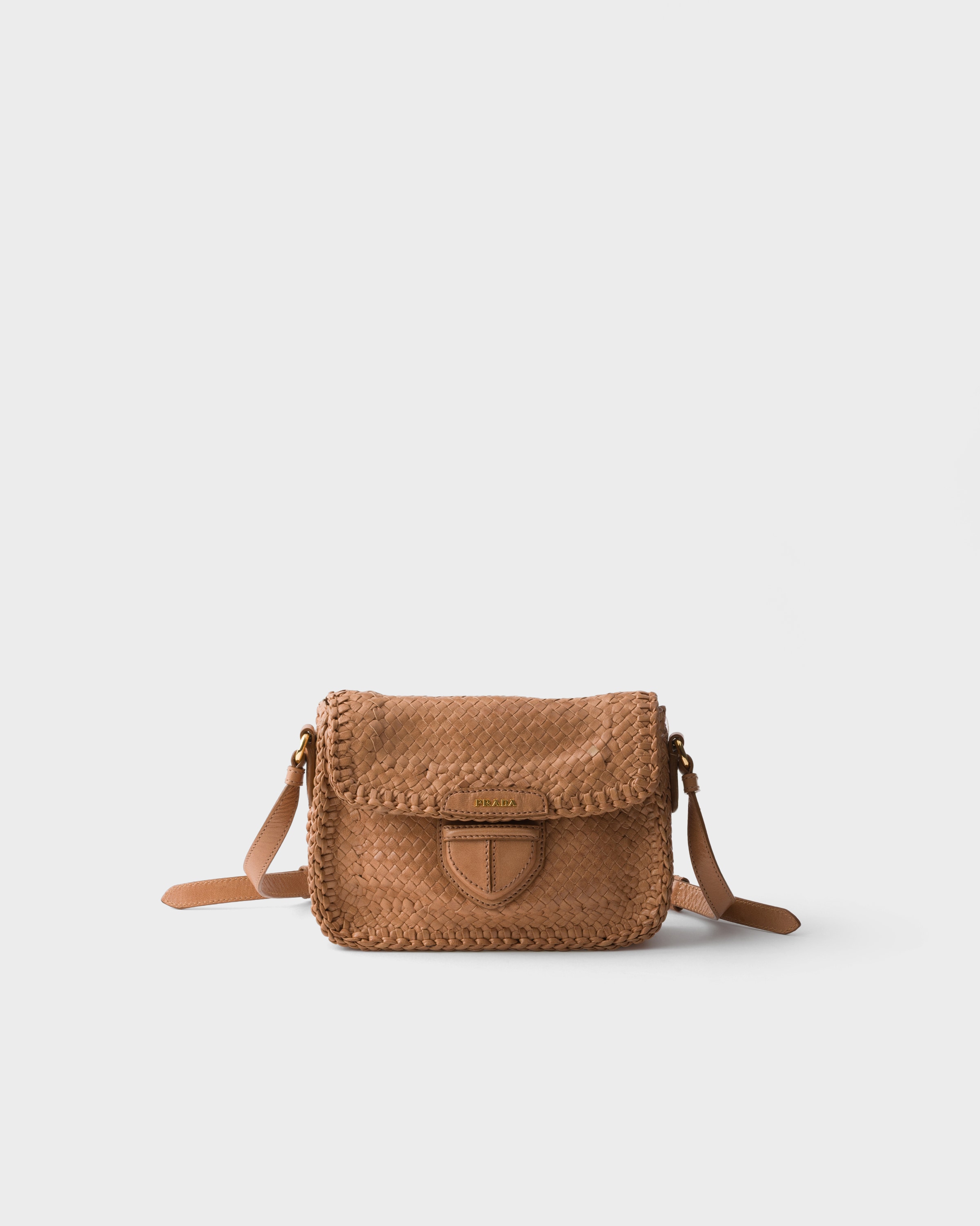 Sand Beige Woven leather mini shoulder bag | PRADA - United States