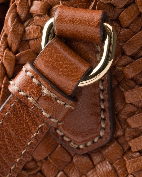 Woven leather mini shoulder bag - Cognac Woven leather mini shoulder bag - Cognac