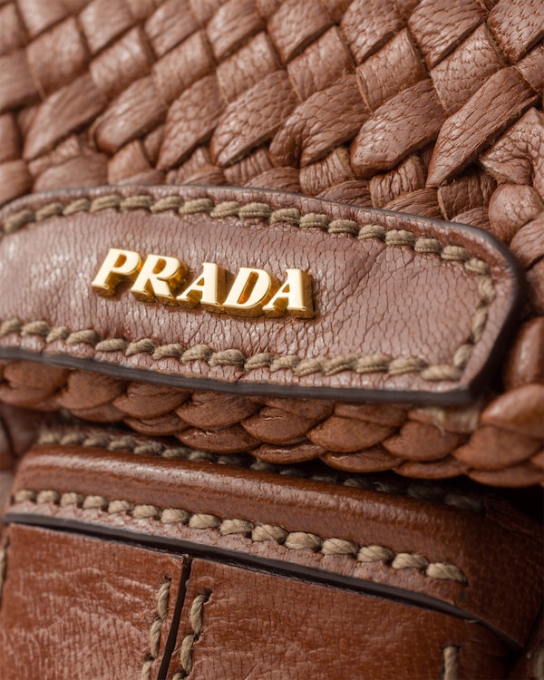 Woven leather mini shoulder bag - Cognac Woven leather mini shoulder bag - Cognac