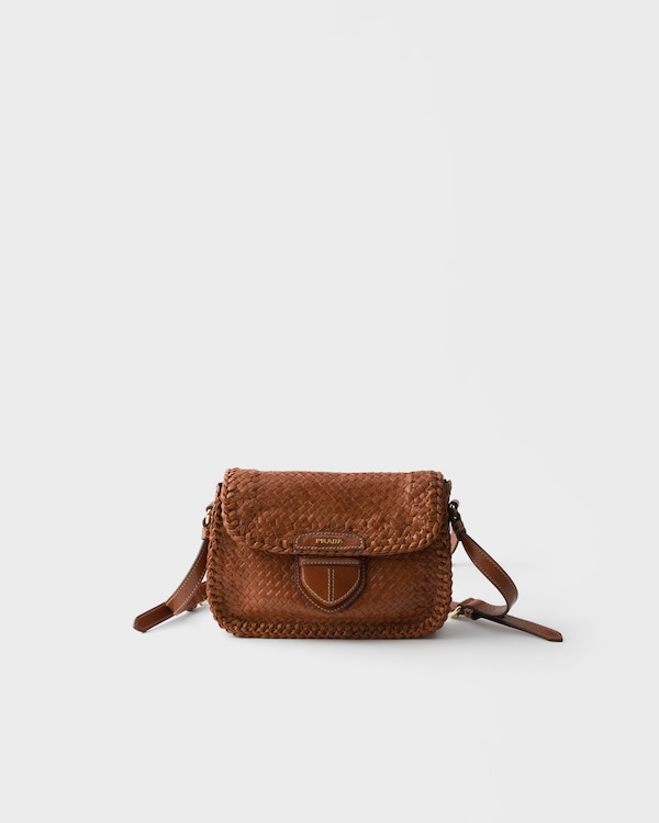 Woven leather mini shoulder bag - Cognac Woven leather mini shoulder bag - Cognac
