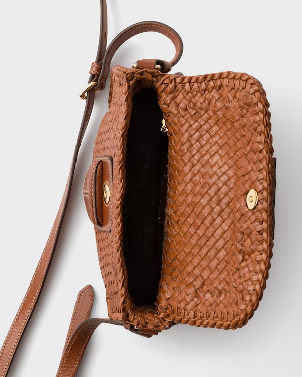 Woven leather mini shoulder bag - Cognac Woven leather mini shoulder bag - Cognac