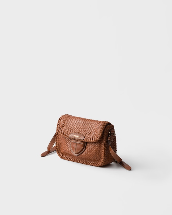 Woven leather mini shoulder bag - Cognac Woven leather mini shoulder bag - Cognac