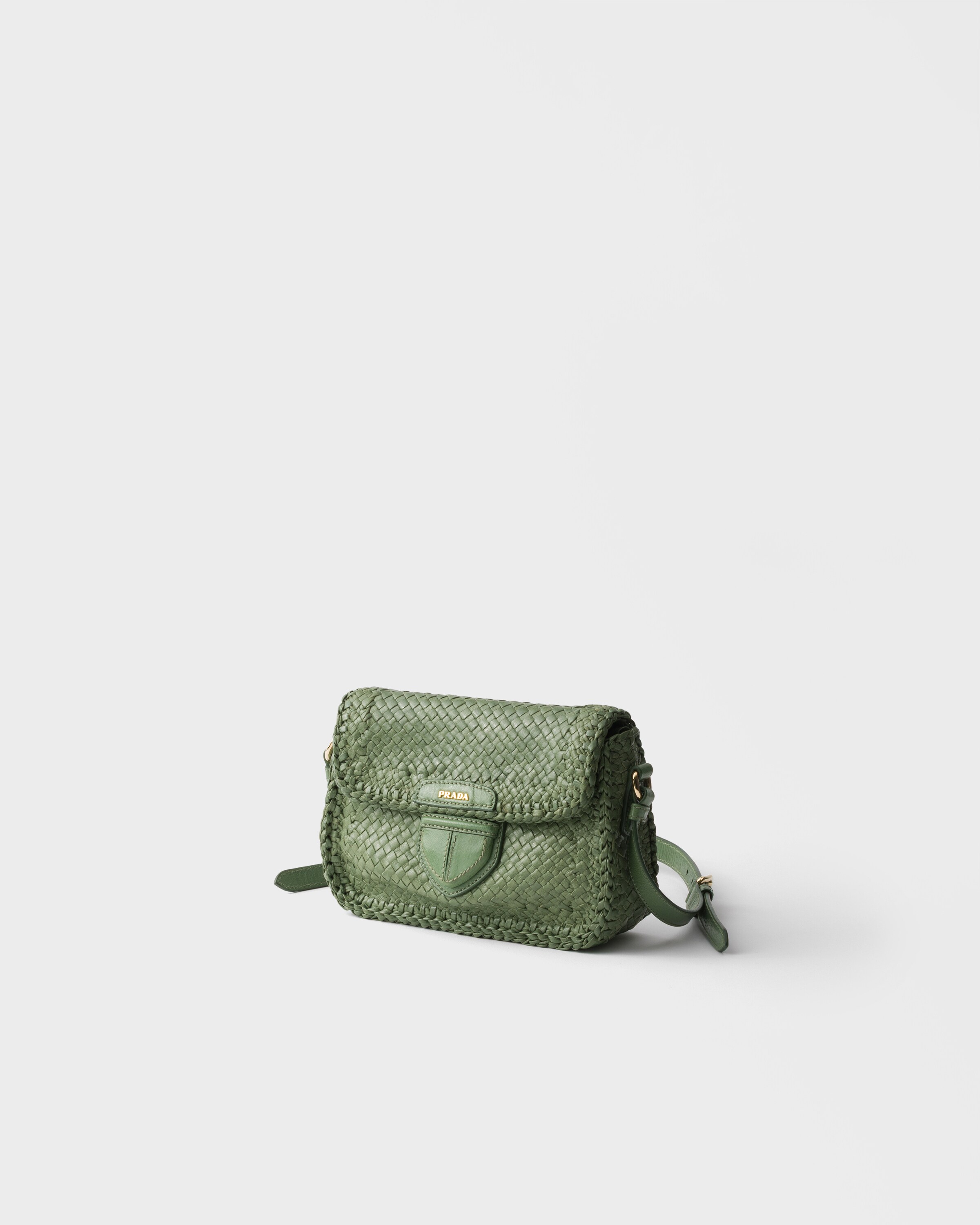 Aquamarine Woven leather mini shoulder bag | PRADA - United States
