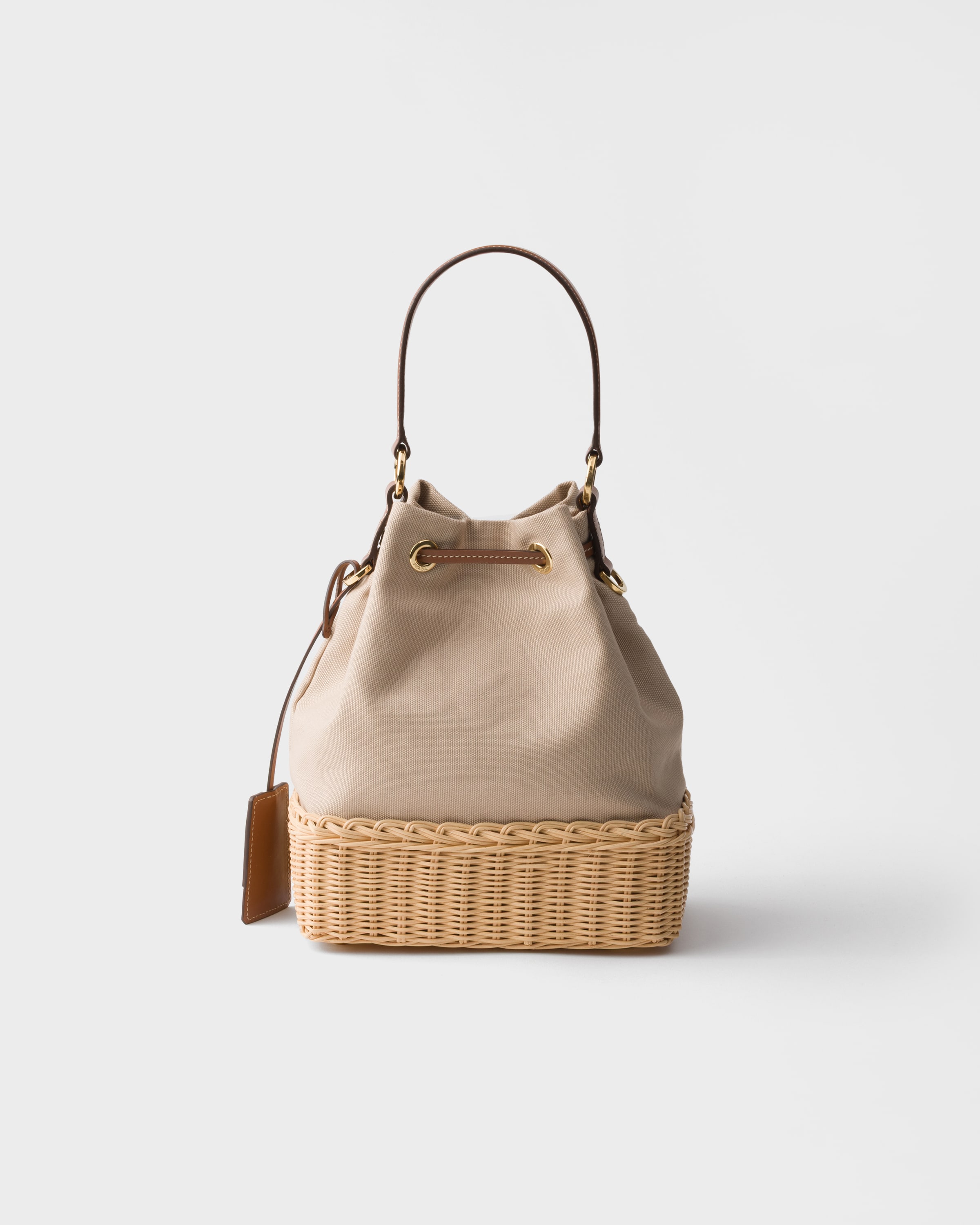 Natural/Cord Wicker and canvas bucket bag | PRADA - United States