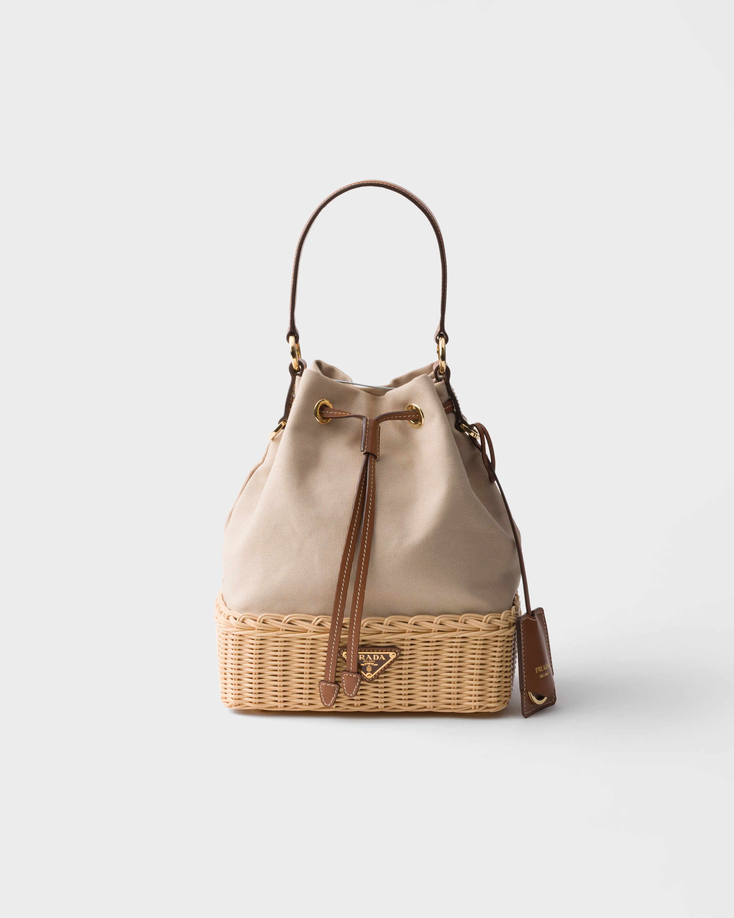 Wicker and canvas bucket bag