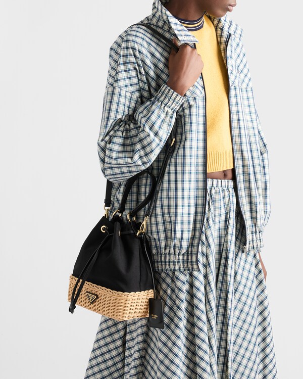 Wicker and canvas bucket bag - Tan/Black Wicker and canvas bucket bag - Tan/Black