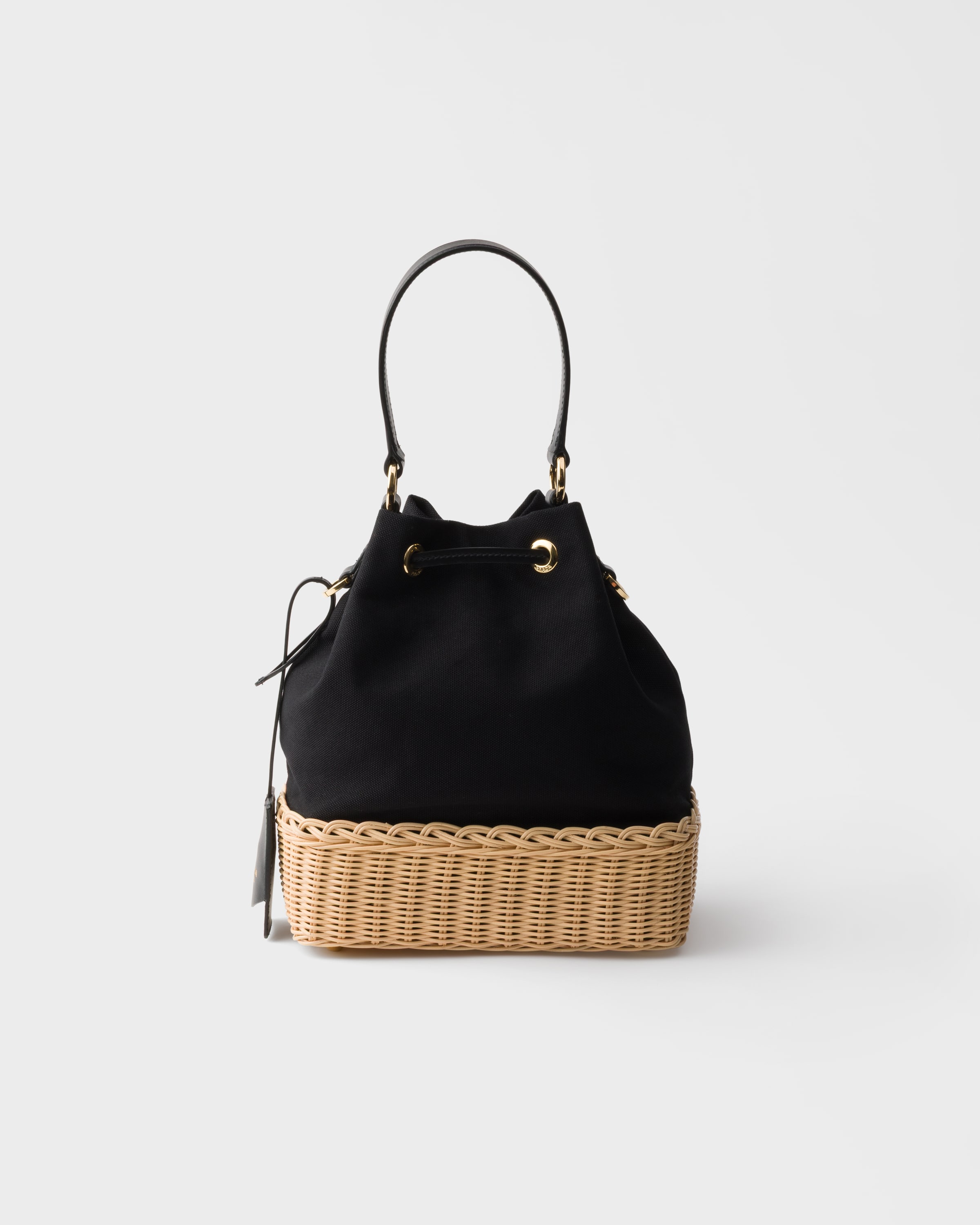 Tan/Black Wicker and canvas bucket bag | PRADA - United States