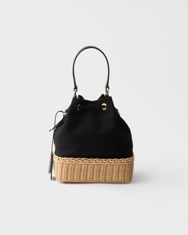 Wicker and canvas bucket bag - Tan/Black Wicker and canvas bucket bag - Tan/Black