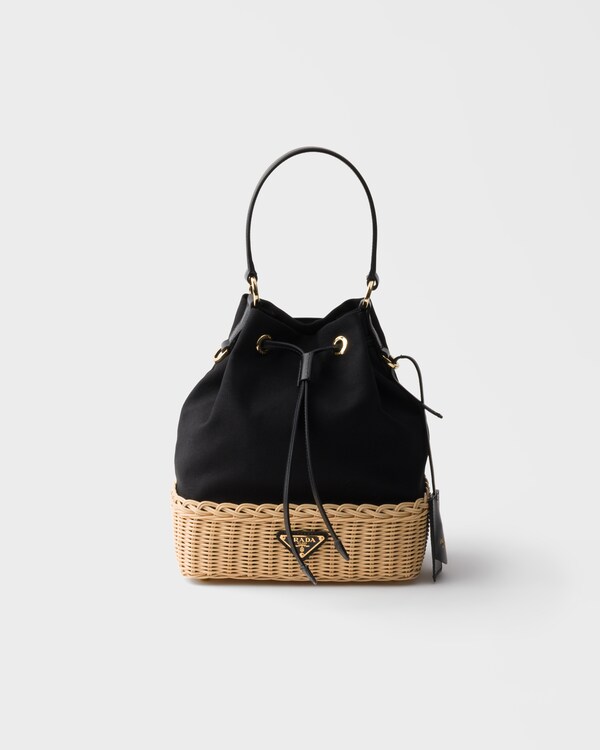 Wicker and canvas bucket bag - Tan/Black Wicker and canvas bucket bag - Tan/Black