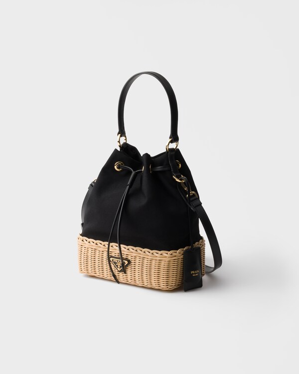 Wicker and canvas bucket bag - Tan/Black Wicker and canvas bucket bag - Tan/Black