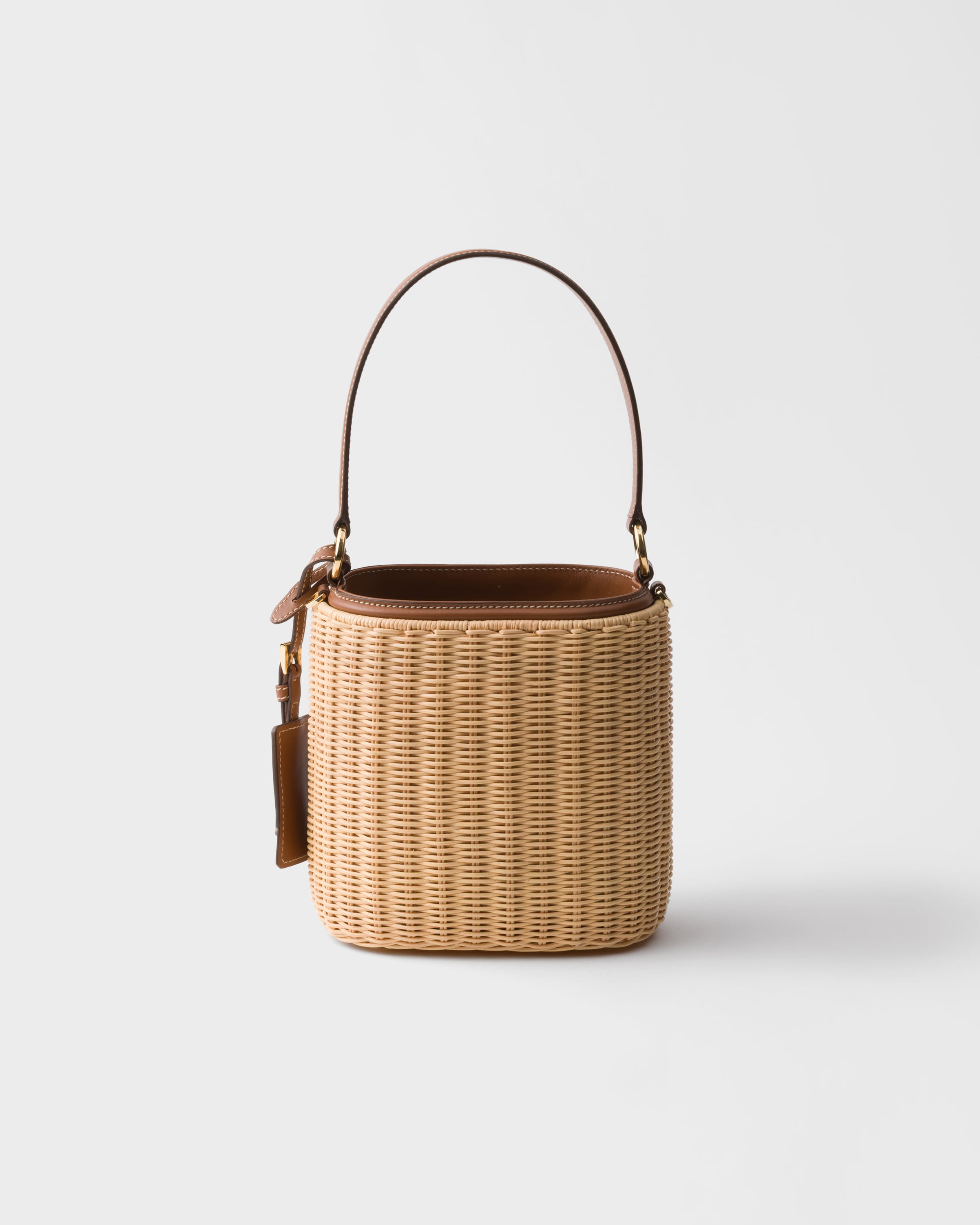 Beige/Cognac Wicker and leather bucket bag | PRADA - United States