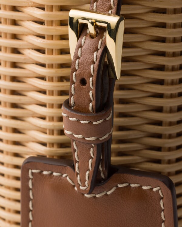 حقيبة باكيت من الجلد والخيزران - بيج/كونياك حقيبة باكيت من الجلد والخيزران - بيج/كونياك