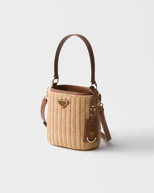 حقيبة باكيت من الجلد والخيزران - بيج/كونياك حقيبة باكيت من الجلد والخيزران - بيج/كونياك