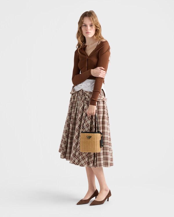 Wicker and leather bucket bag - Tan/Black Wicker and leather bucket bag - Tan/Black