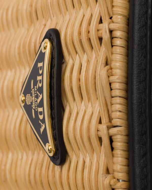 حقيبة باكيت من الجلد والخيزران - سمرة / أسود حقيبة باكيت من الجلد والخيزران - سمرة / أسود