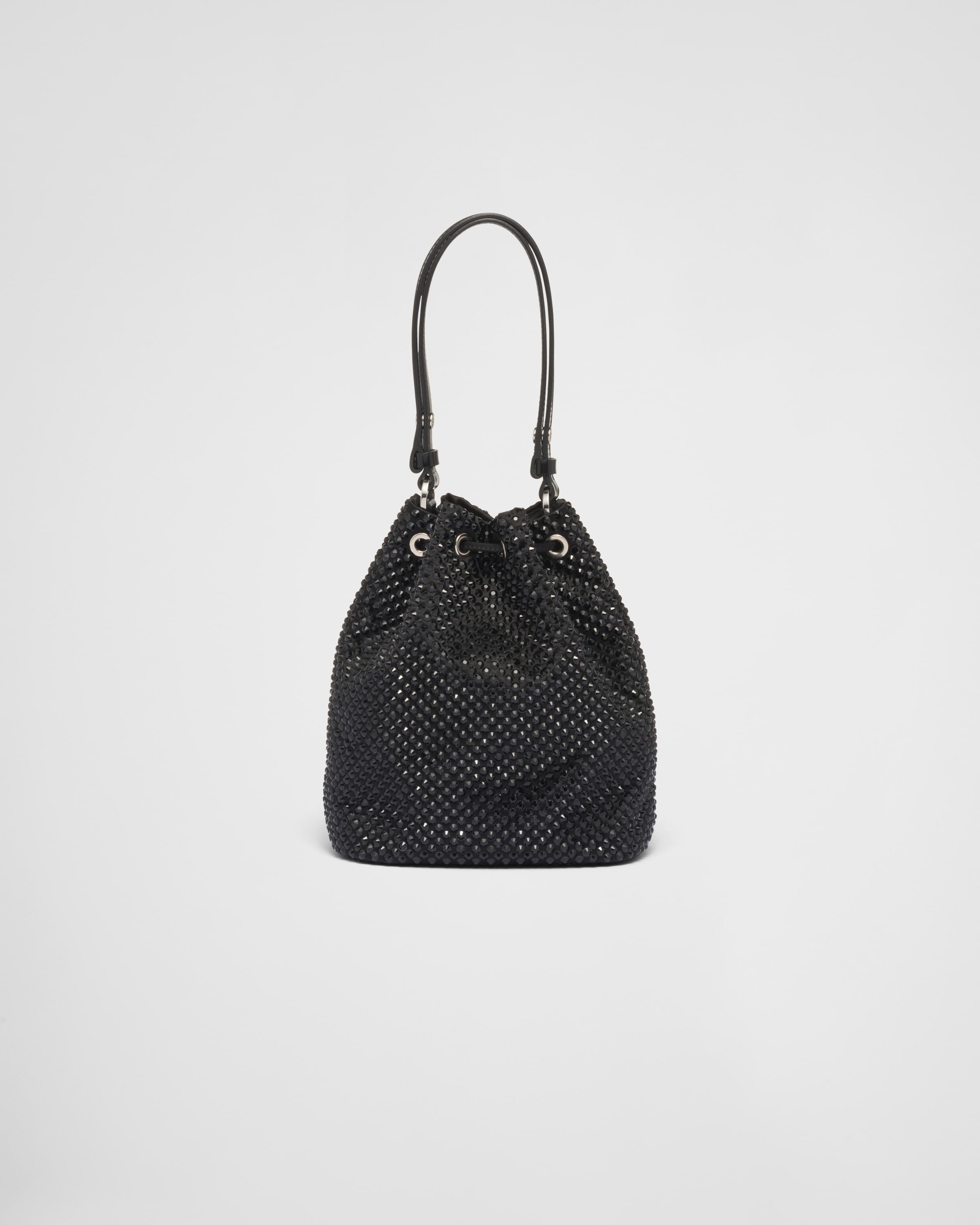 Mini embellished satin bucket bag in black - Prada