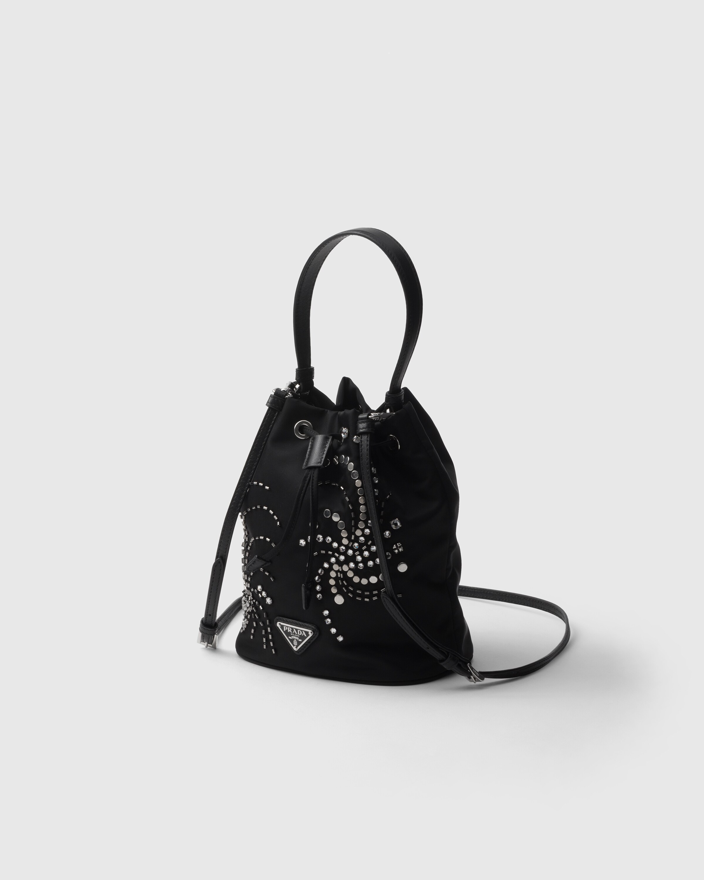 Shop Prada Bestickte Mini Bag Aus Re-nylon In Black