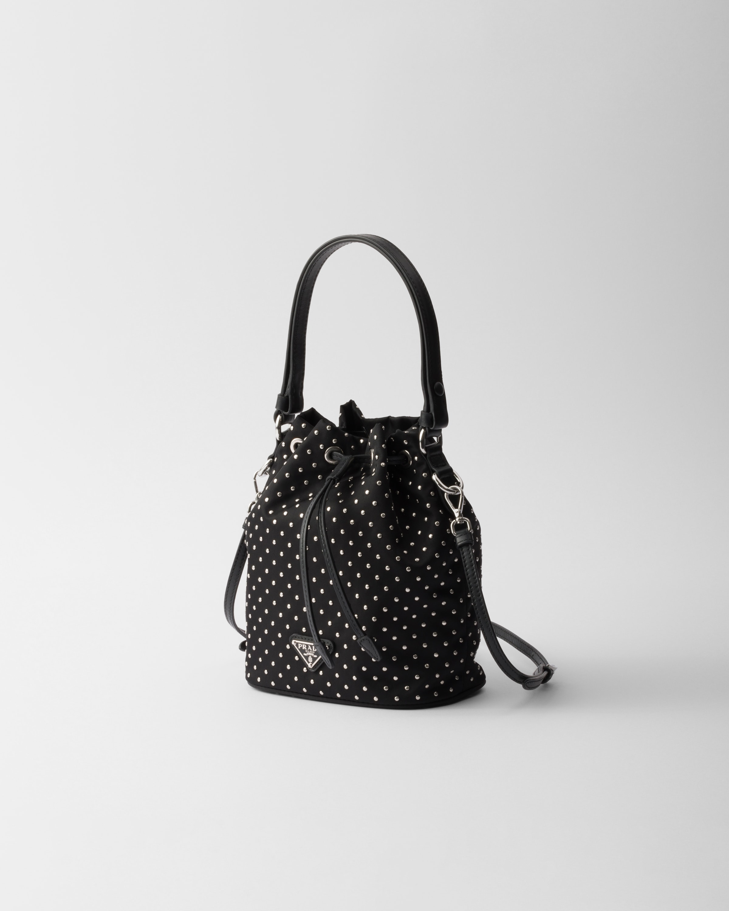 【セール】プラダ☆Re-Nylon スタッズミニバッグ 3WAY☆1BE067 Black Re-Nylon mini-bag with studs | PRADA