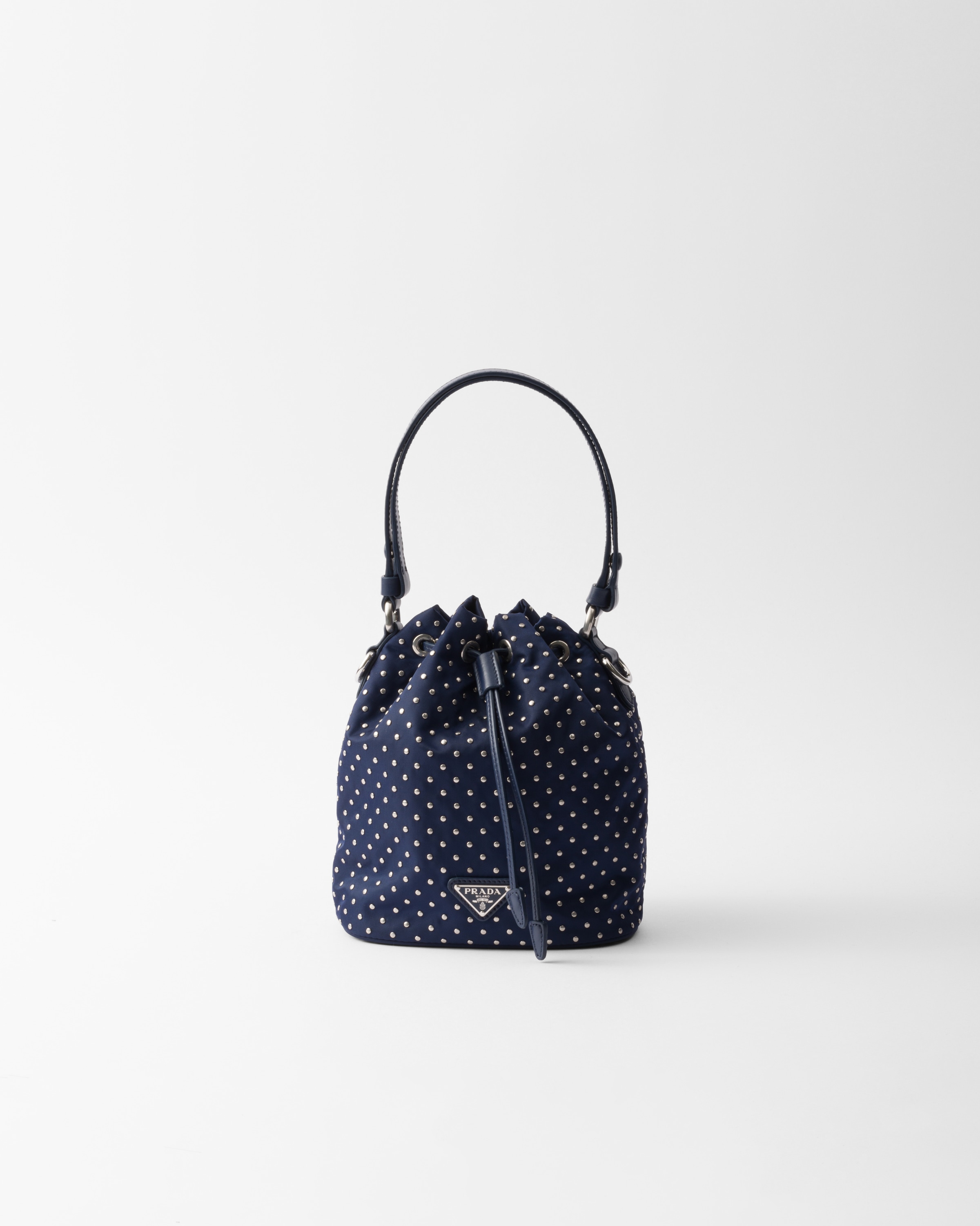 Shop Prada Re-nylon Mini-bag With Studs In Baltic Blue