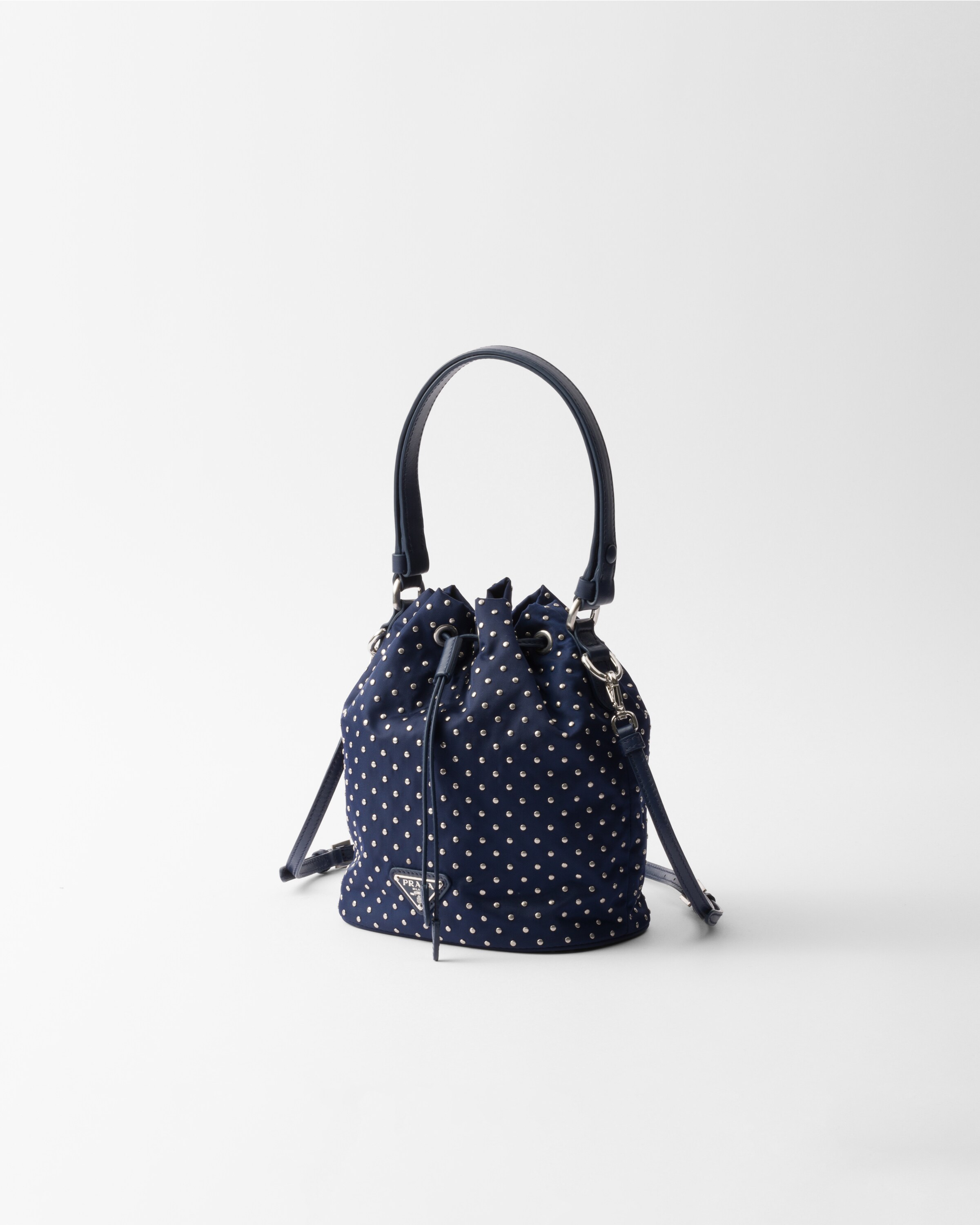 Shop Prada Re-nylon Mini-bag With Studs In Baltic Blue