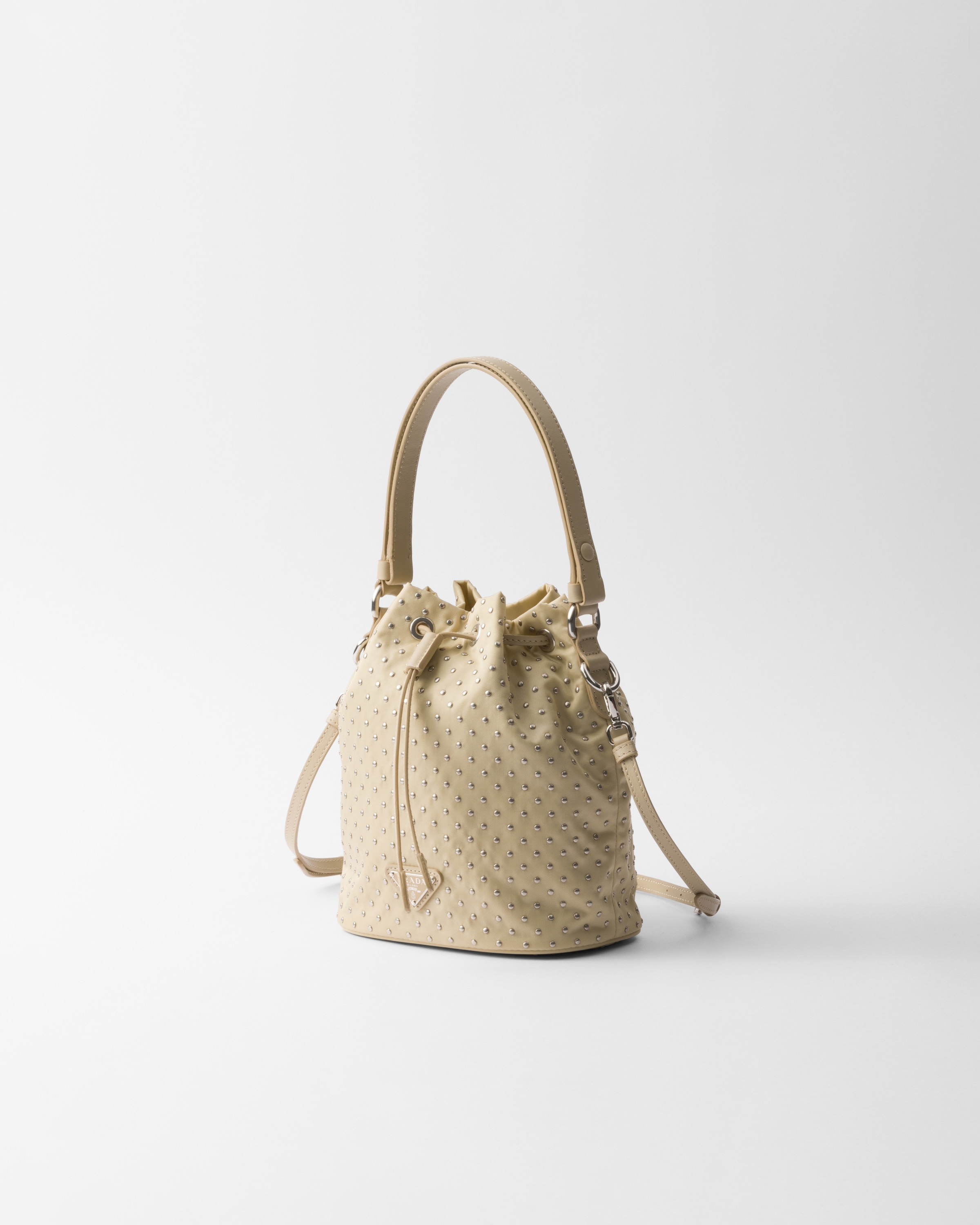 Prada Re-nylon Mini-bag With Studs In Desert Beige