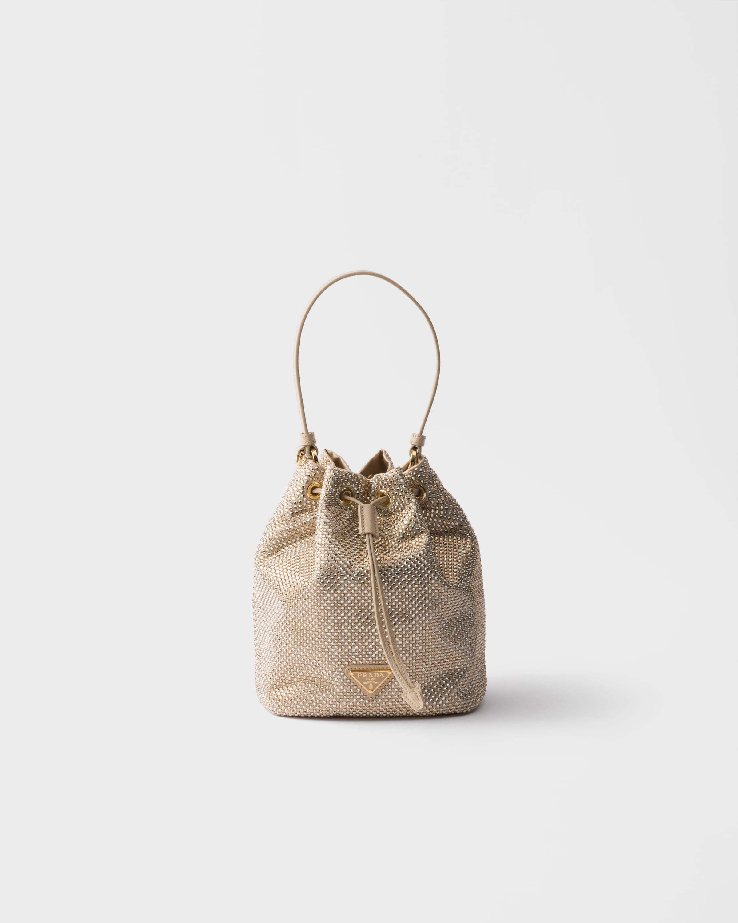 Prada Mini Crystal-studded Satin Bag In Brown