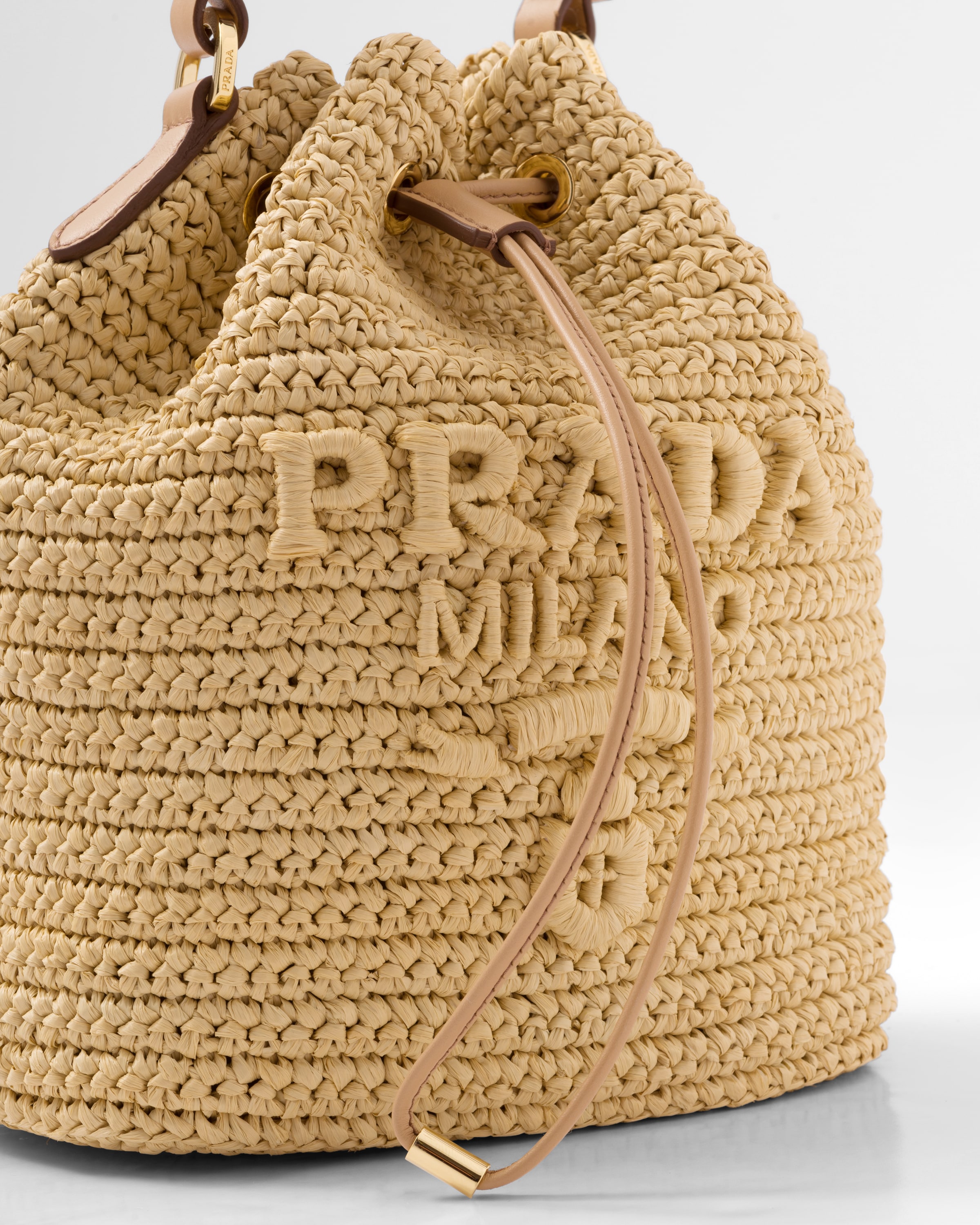 Crochet and leather mini bucket bag