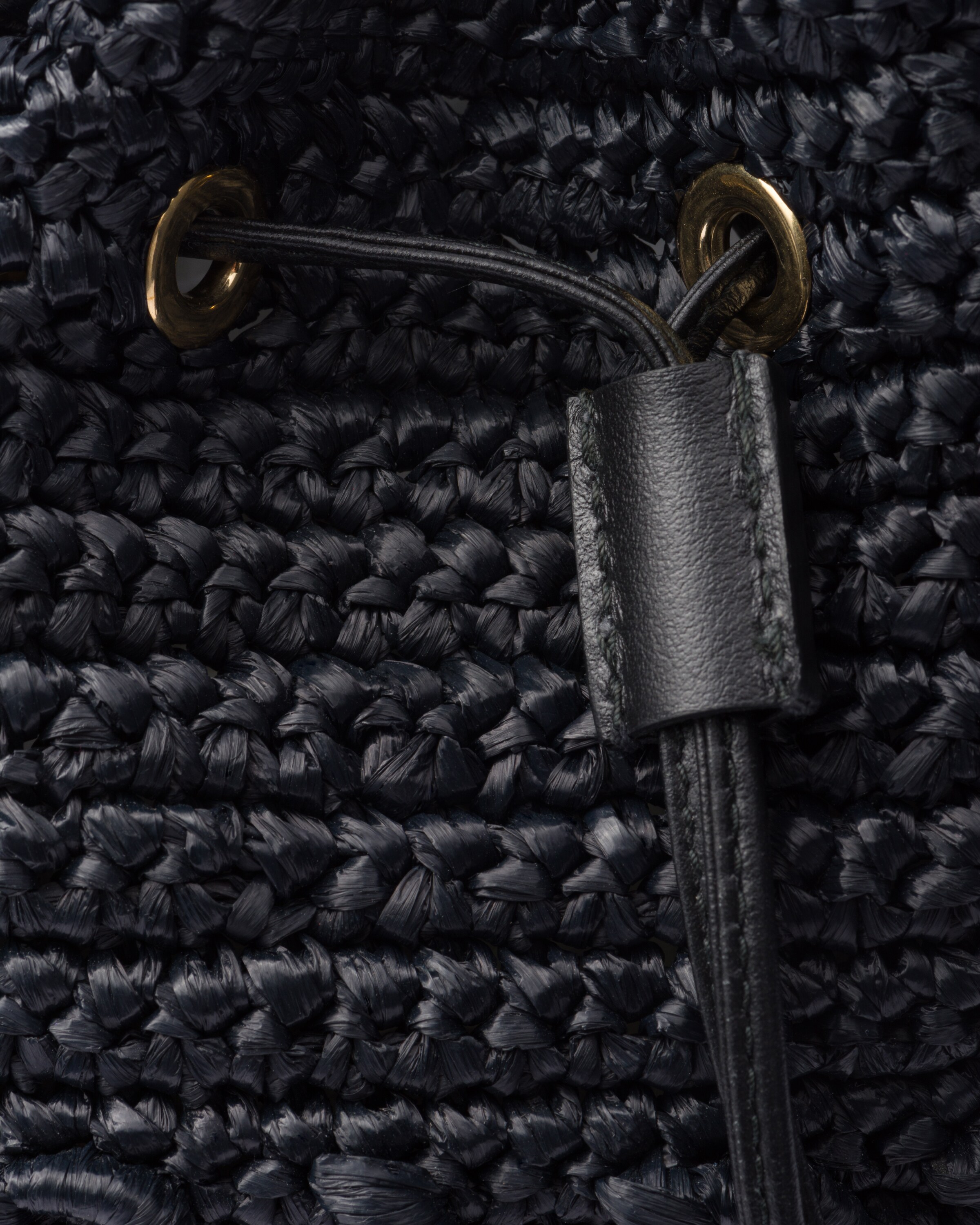 Black Crochet and leather mini-bucket bag | PRADA