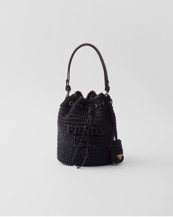 Black Crochet and leather mini-bucket bag | PRADA