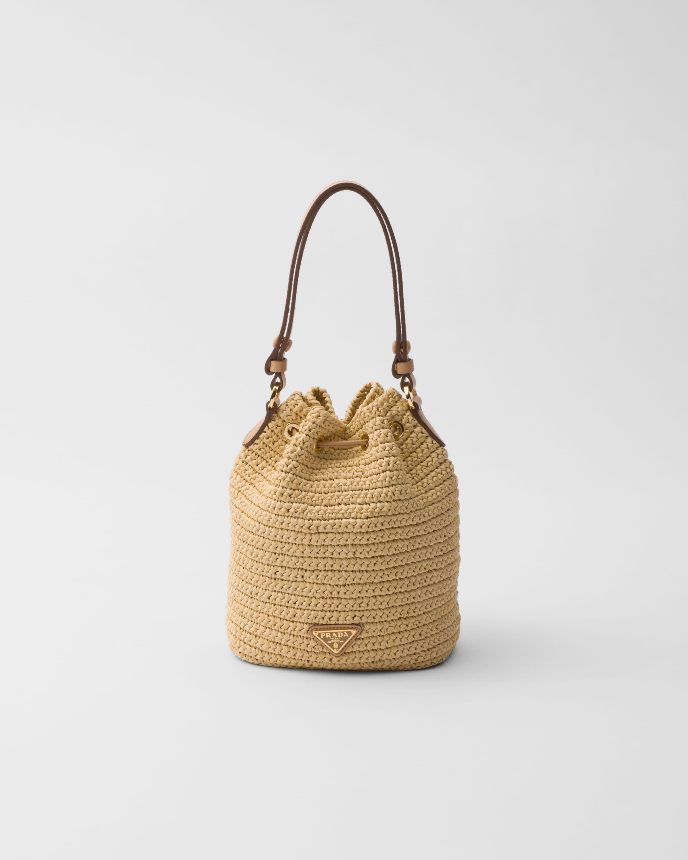 Shop Prada Gehäkelte Mini Bucket Bag Aus Leder In Natural