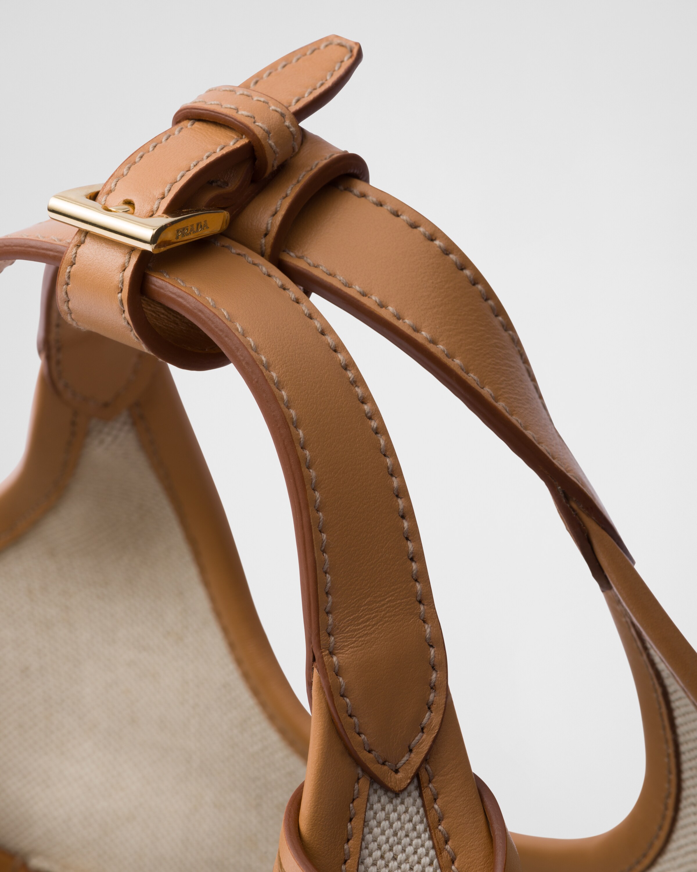 バッグ・カバンその他 PRADA | Linen blend and leather mini-buckle bag 1BE074 Natural Linen Blend And Leather Mini-buckle Bag | PRADA