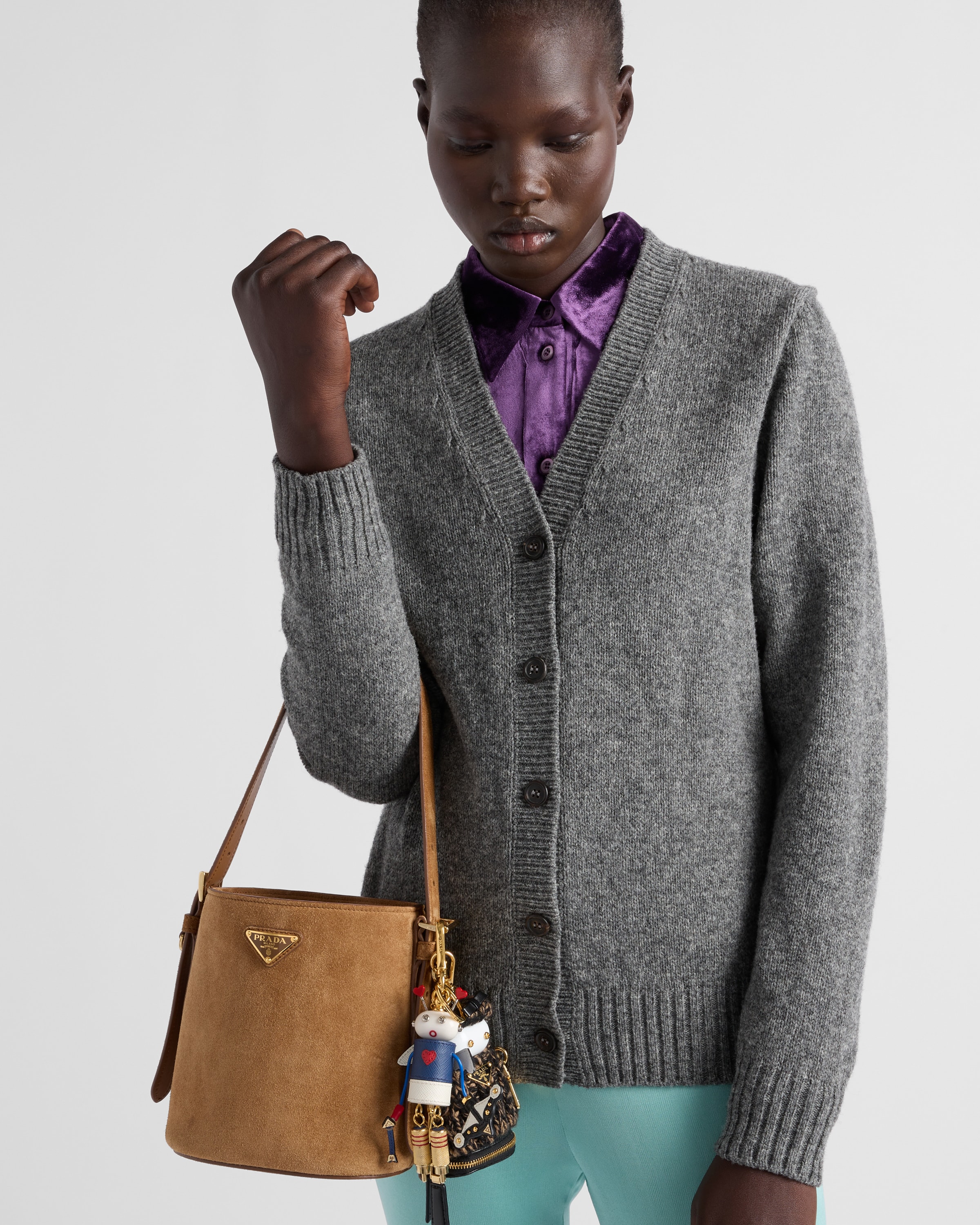 Cinnamon Suede Mini Bucket Bag | PRADA
