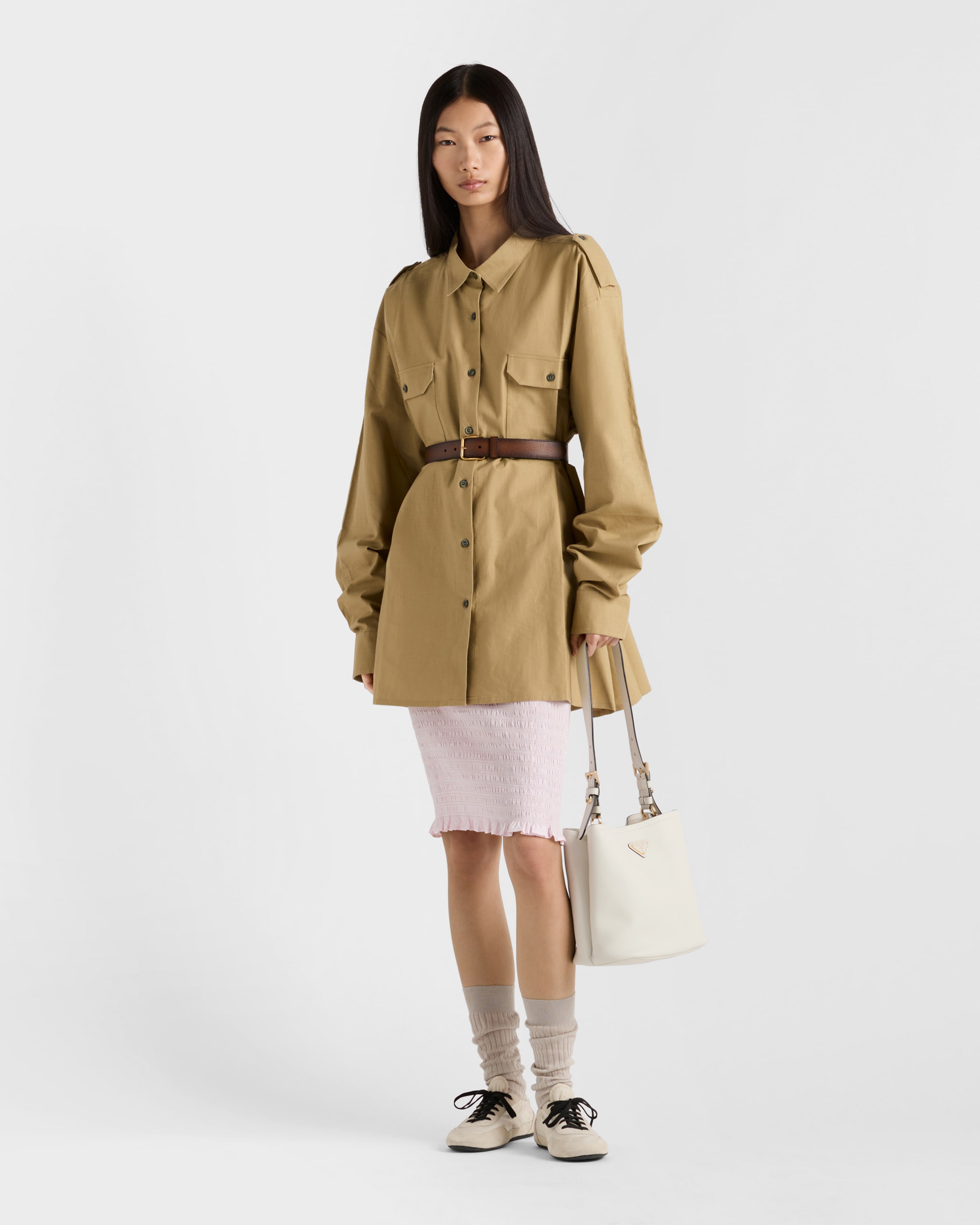 中號皮革手袋白色| PRADA