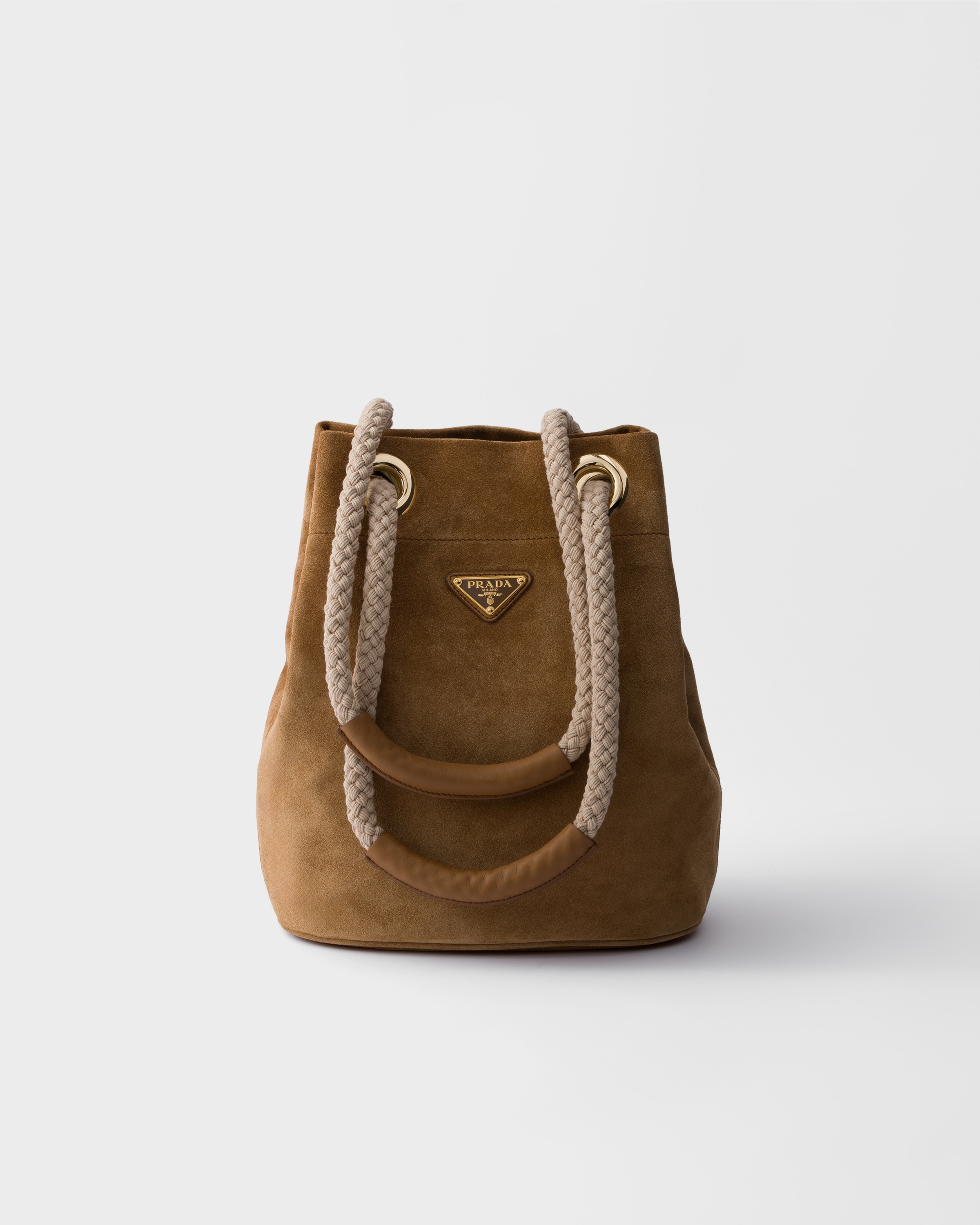 Prada Mariner Small Suede Bucket Bag, Woman, Cinnamon