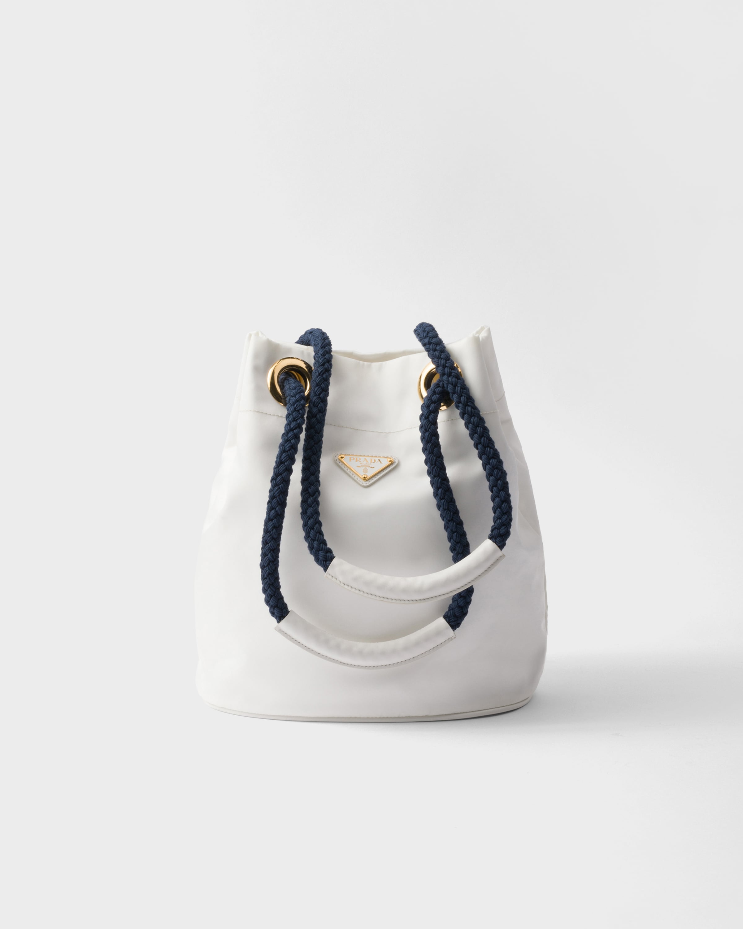 Petit Sac Seau Prada Mariner En Re-nylon, Femme, Blanc/bleu Baltique
