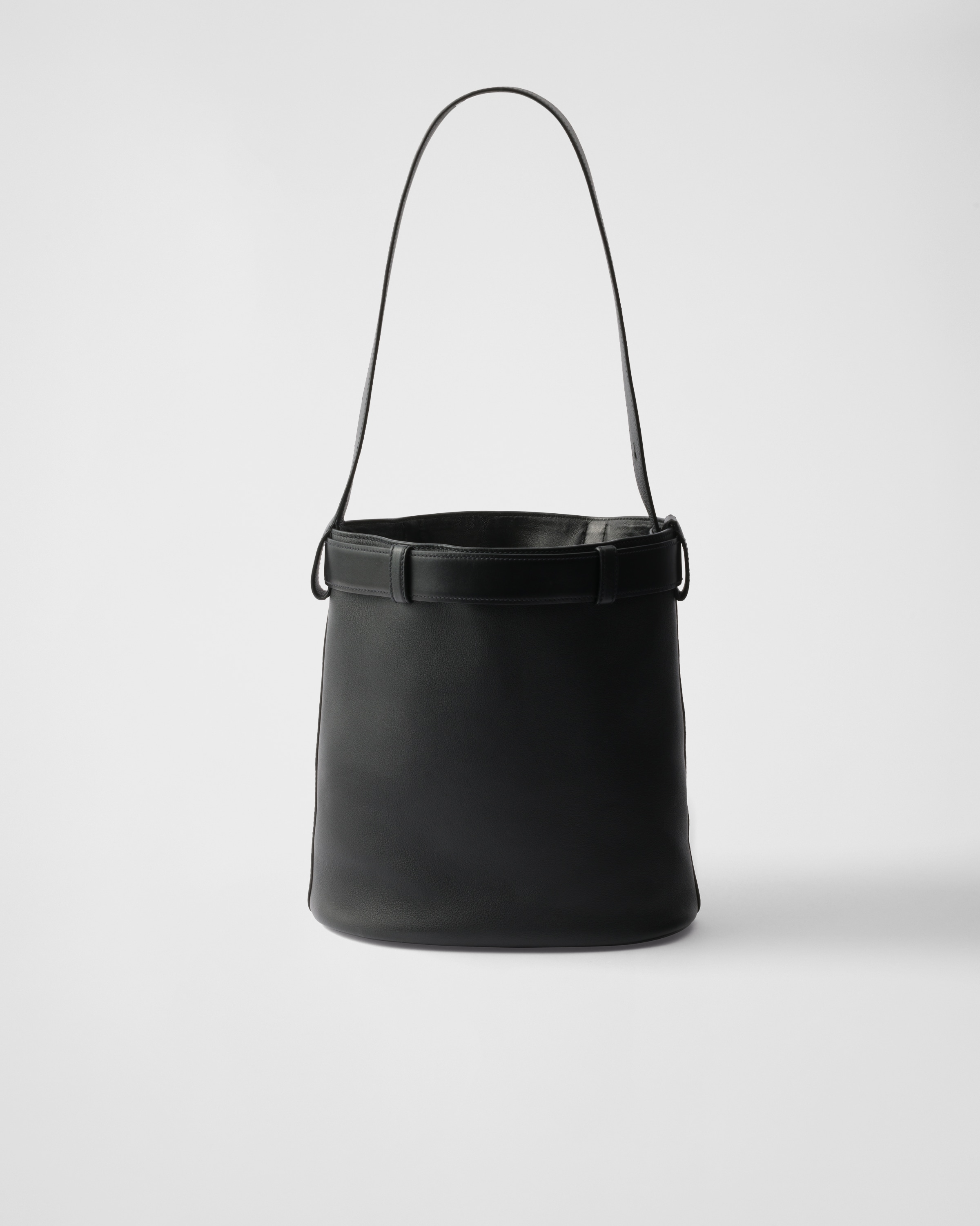 Prada Buckle Leather Bucket Bag With Belt In Schwarz