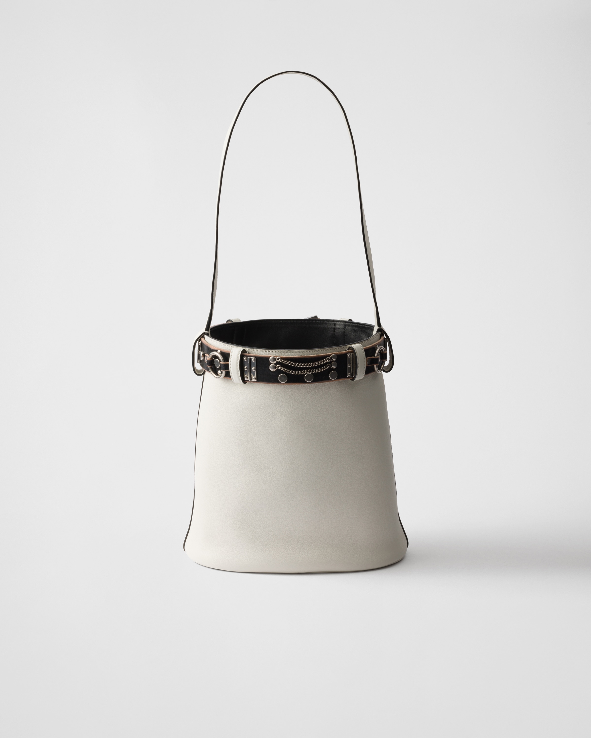 ショルダーバッグ・ポシェット PRADA BUCKET BAG BUCKLE BLACK WITH STUDDED BELT Black Prada Buckle Leather Bucket Bag With Studded Belt | PRADA