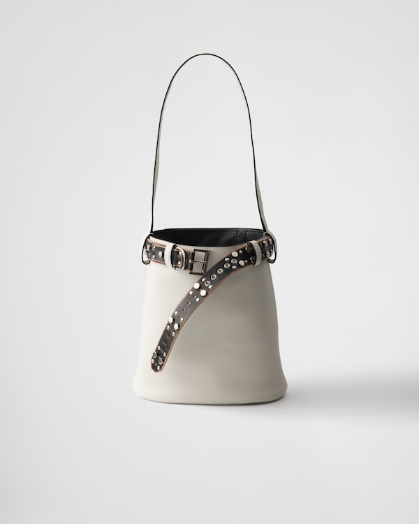 【日本入手困難】Prada Buckle leather bucket bag with belt White/Black Prada Buckle leather bucket bag with belt | PRADA