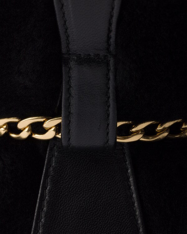 プラダ プチ サック ノワール シアリングxナッパレザー ミニバケットバッグ - ブラック プラダ プチ サック ノワール シアリングxナッパレザー ミニバケットバッグ - ブラック