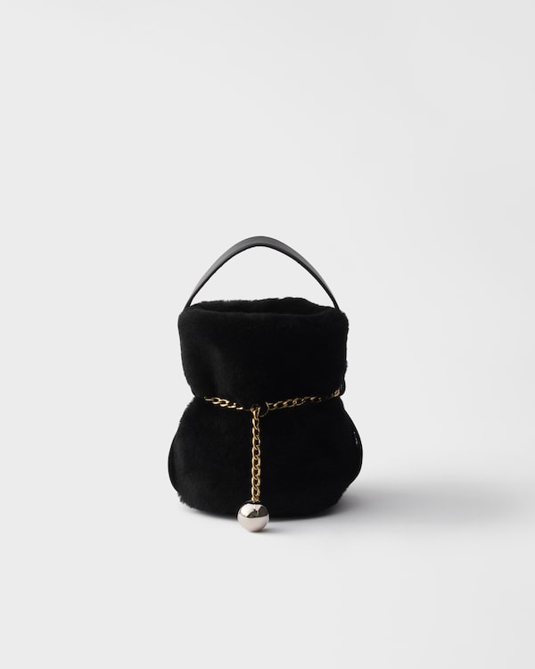 プラダ プチ サック ノワール シアリングxナッパレザー ミニバケットバッグ - ブラック プラダ プチ サック ノワール シアリングxナッパレザー ミニバケットバッグ - ブラック